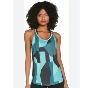 Under Armour HeatGear Fitted Teal Black Racerback Tank Top Women's Medium M EUC